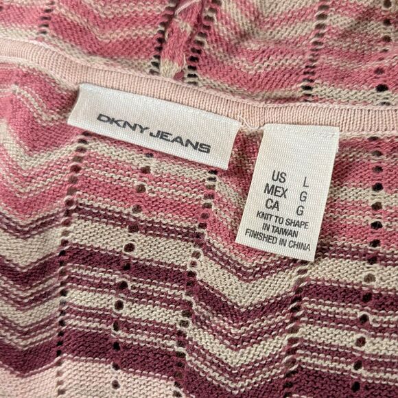 Y2K Striped Belted Sweater Cardigan Women's Large Pink Chevron Hooded Wool Blend - Picture 4 of 8